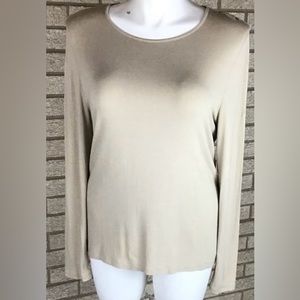 ☕️ Chico's Wonderful Rayon Spandex Long Sleeve Crew Neck Taupe Tee Size 2, L